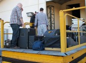 Loading gear into The Crossing Theatre